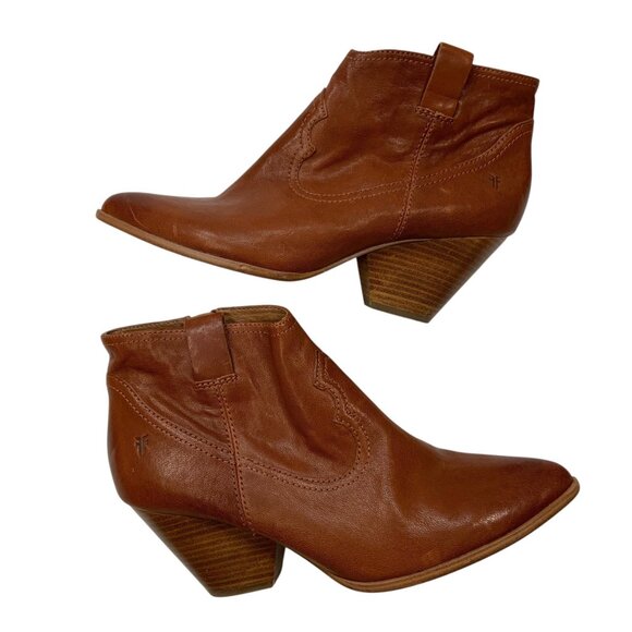 Frye Reina Western Ankle Bootie Boots 10M Cognac Brown Leather Fall 3479257-COG - Picture 5 of 13